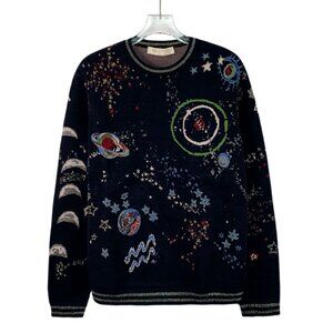 Valentino Black Cosmic Starry Sky Inlaid Round-Neck Long-Sleeved Sweatshirt Size